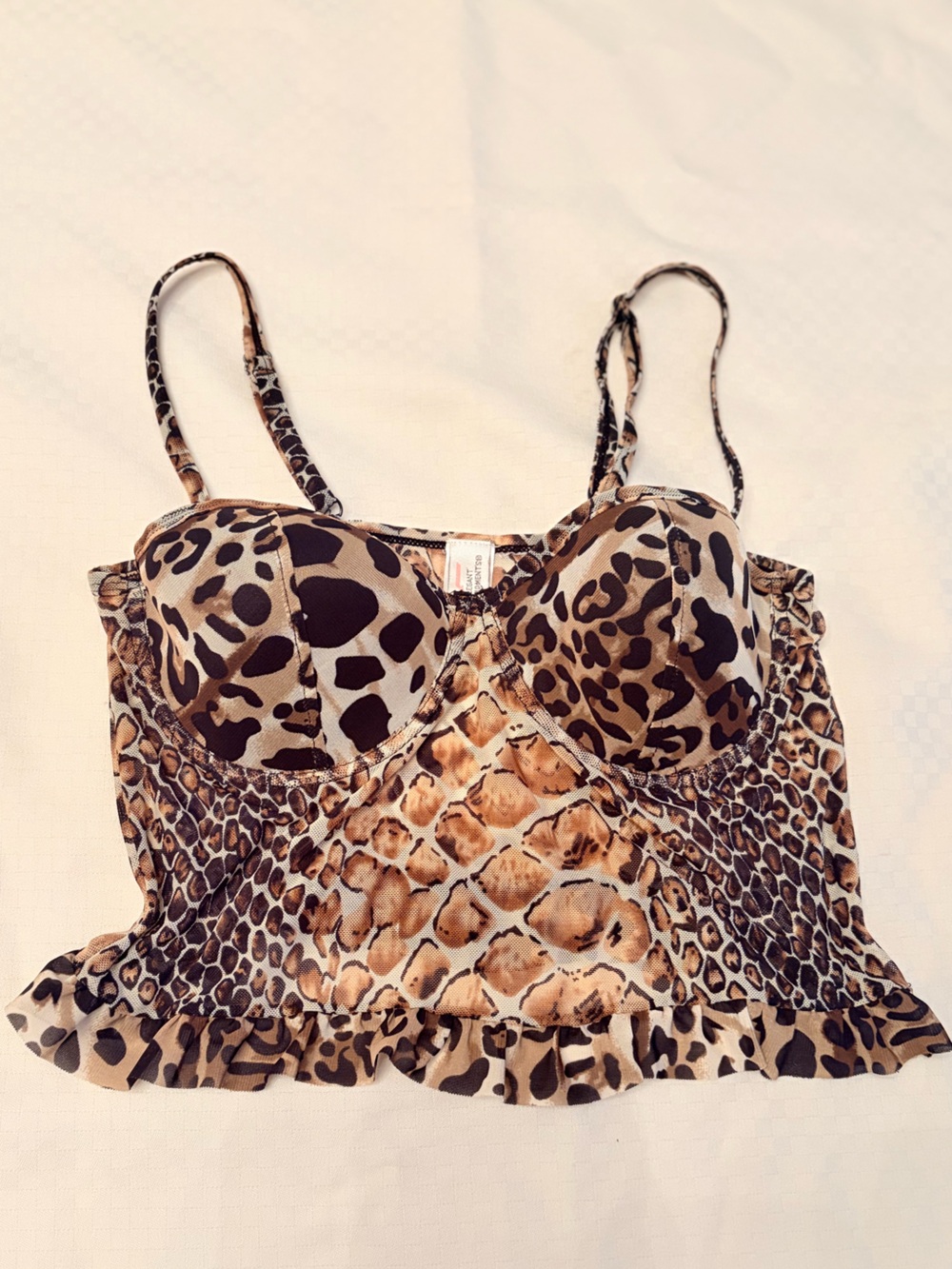 Y2K Leopard Animal Print Mesh Bustier Corset Ruffle Going Out Top Mob Wife Club
